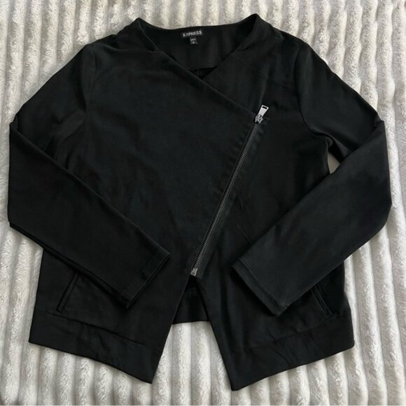Express Women's Black Faux Suede Asymmetrical Jacket • Large - Picture 1 of 12